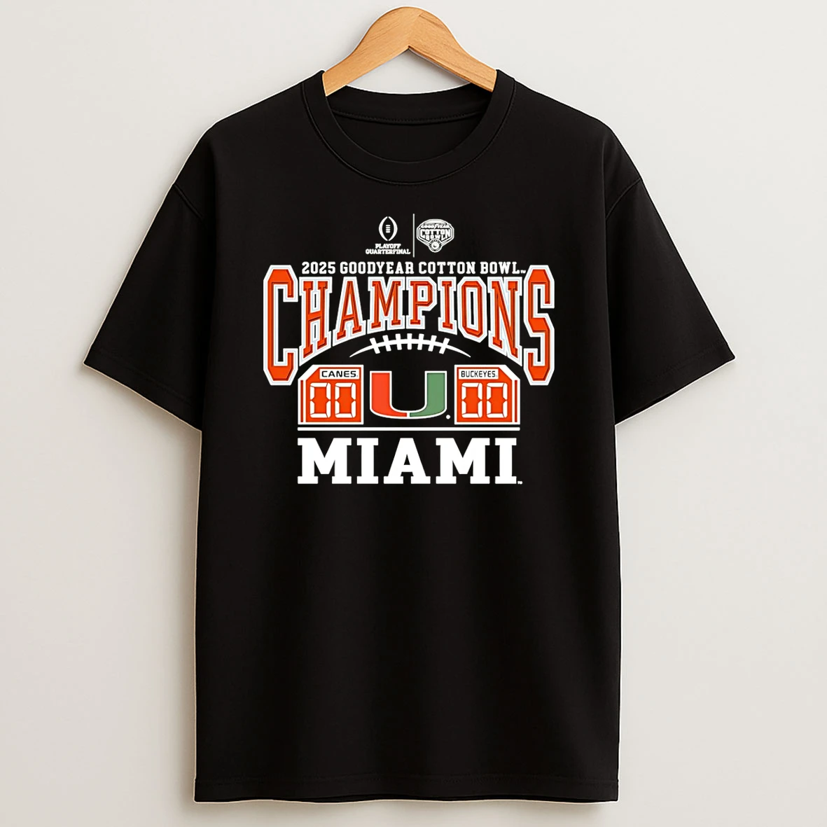Miami Hurricanes 2025 Goodyear Cotton Bowl Champions Score T Shirt