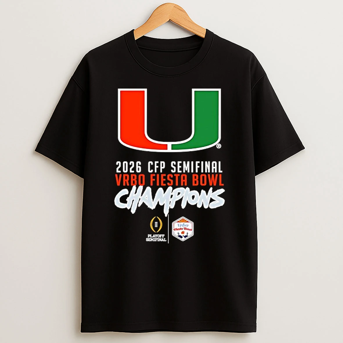 Miami Hurricanes 2026 Cfp Semifinal Vrbo Fiesta Bowl Champions Big Logo T Shirt