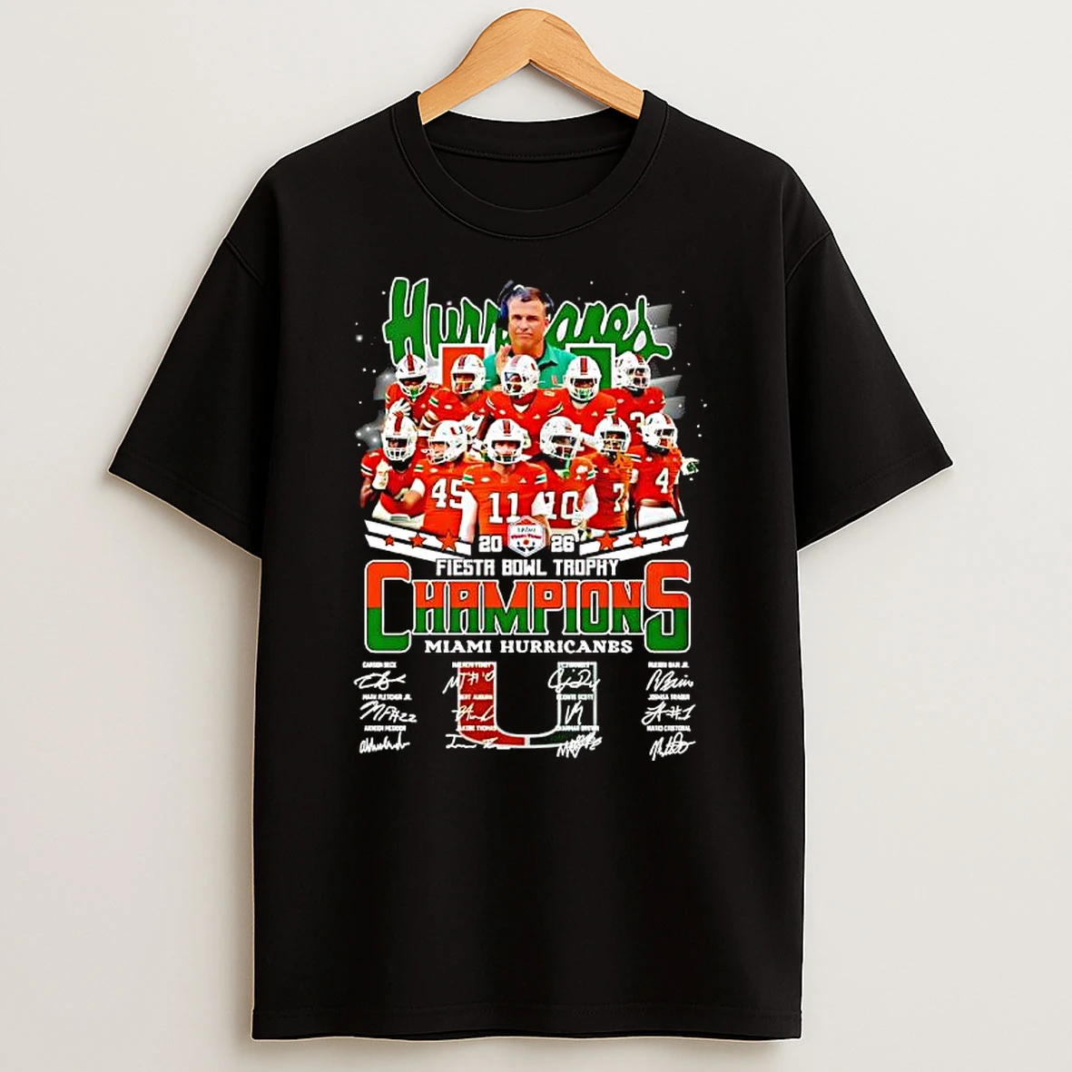 Miami Hurricanes 2026 Fiesta Bowl Champions Signatures Team Graphic T Shirt