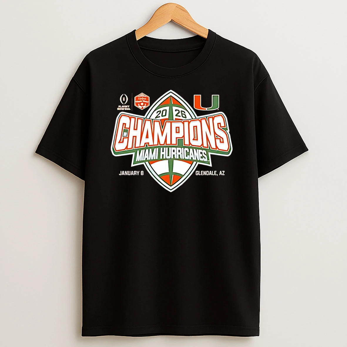 Miami Hurricanes 2026 Mens Fiesta Bowl Champions Game T Shirt