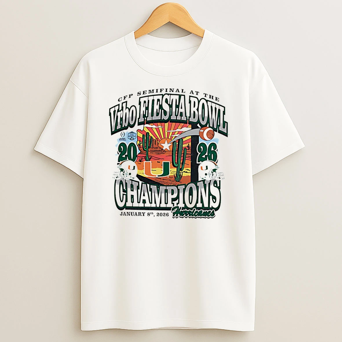 Miami Hurricanes 2026 Vrbo Fiesta Bowl Champions Desert T Shirt