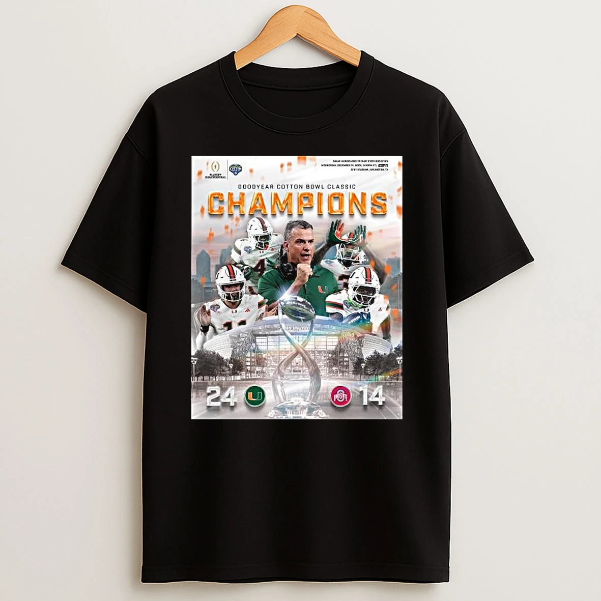 Miami Hurricanes Goodyear Cotton Bowl Classic Champions 2026 Score 24 14 T Shirt