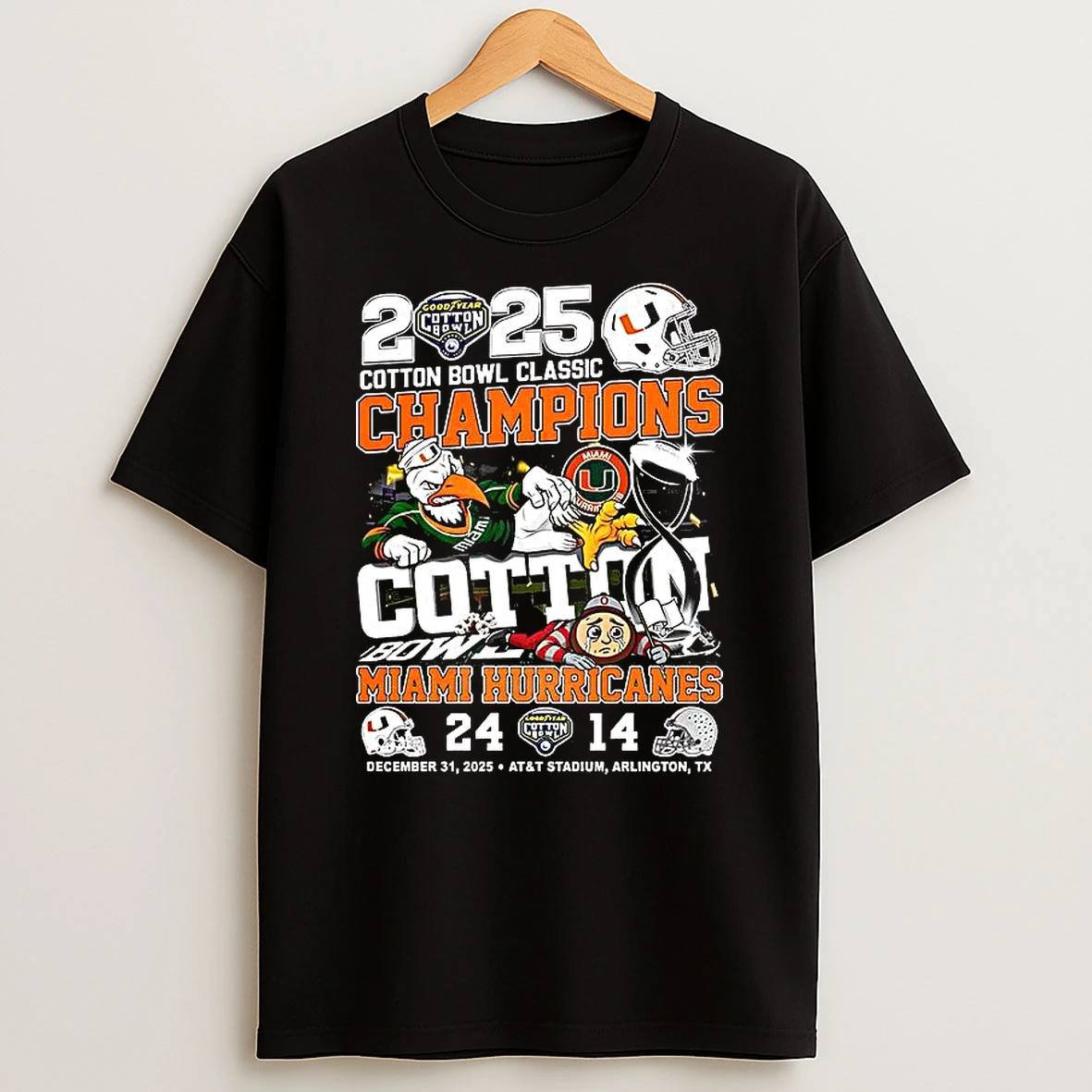 Miami Hurricanes Ncaa Cotton Bowl Classic Champions 2025 Final Score Mascot T Shirt