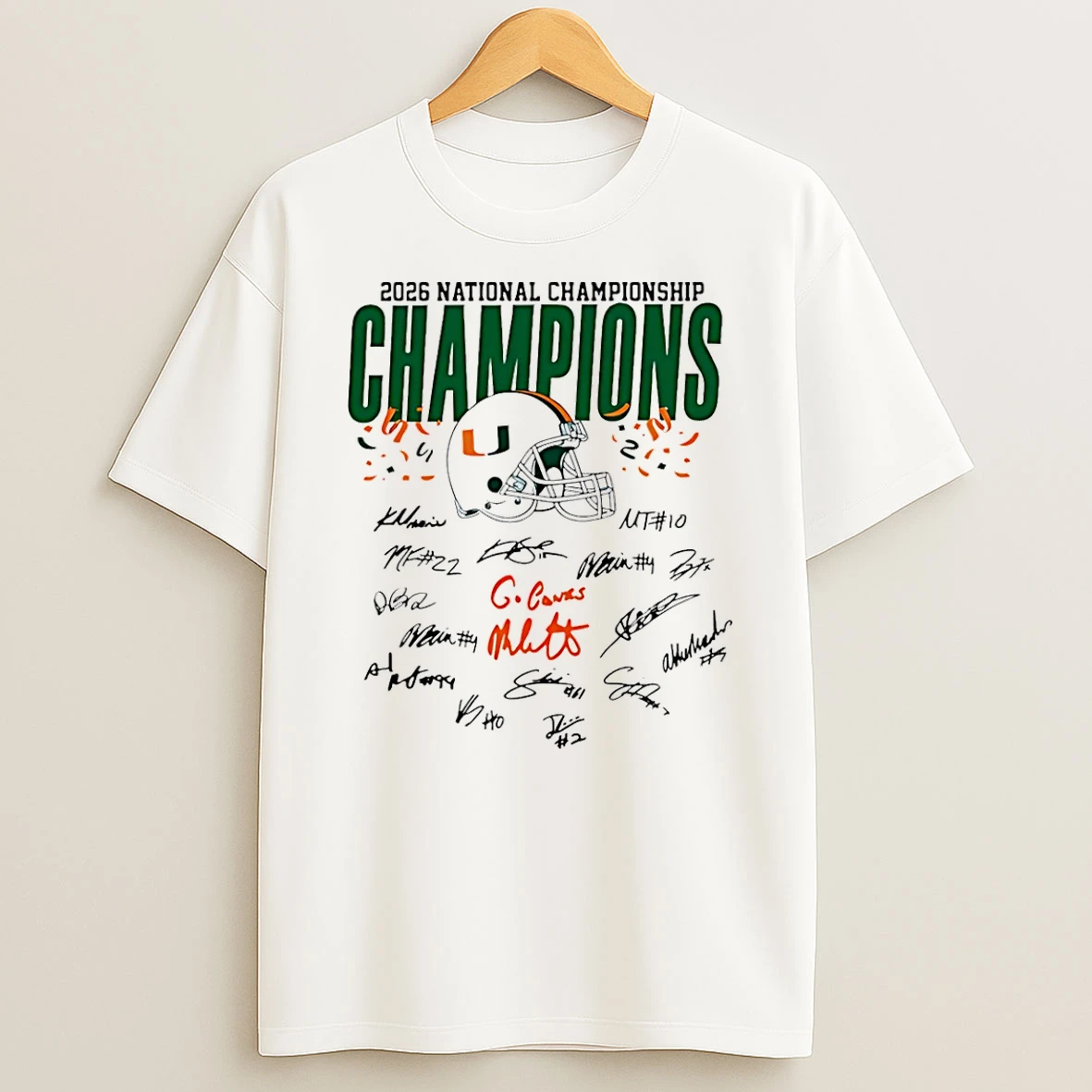 Miami Hurricanes National Champions 2026 Helmet Signatures T Shirt