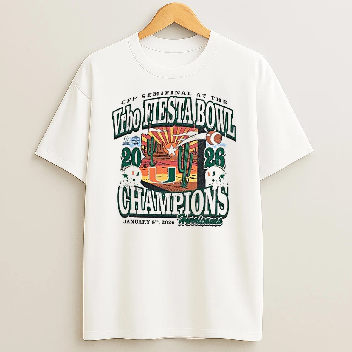Miami Hurricanes Ncaa 2026 Vrbo Fiesta Bowl Champions Desert T Shirt