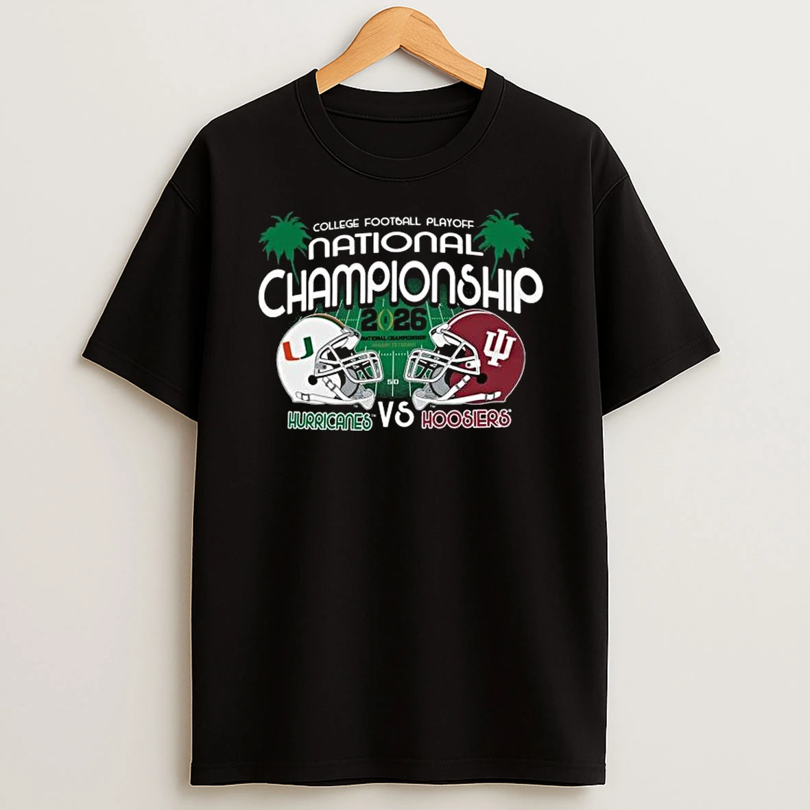 Miami Hurricanes Vs Indiana Hoosiers 2026 Cfp National Champions Dual Helmet T Shirt