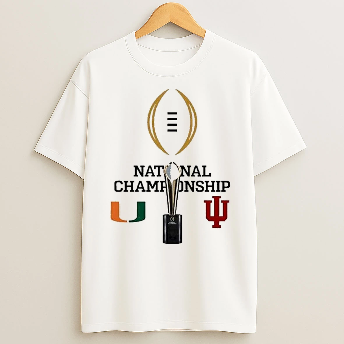 Miami Hurricanes Vs Indiana Hoosiers Matchup 2025 2026 Cfp National Championship On January 19th 2026 Logo T Shirt