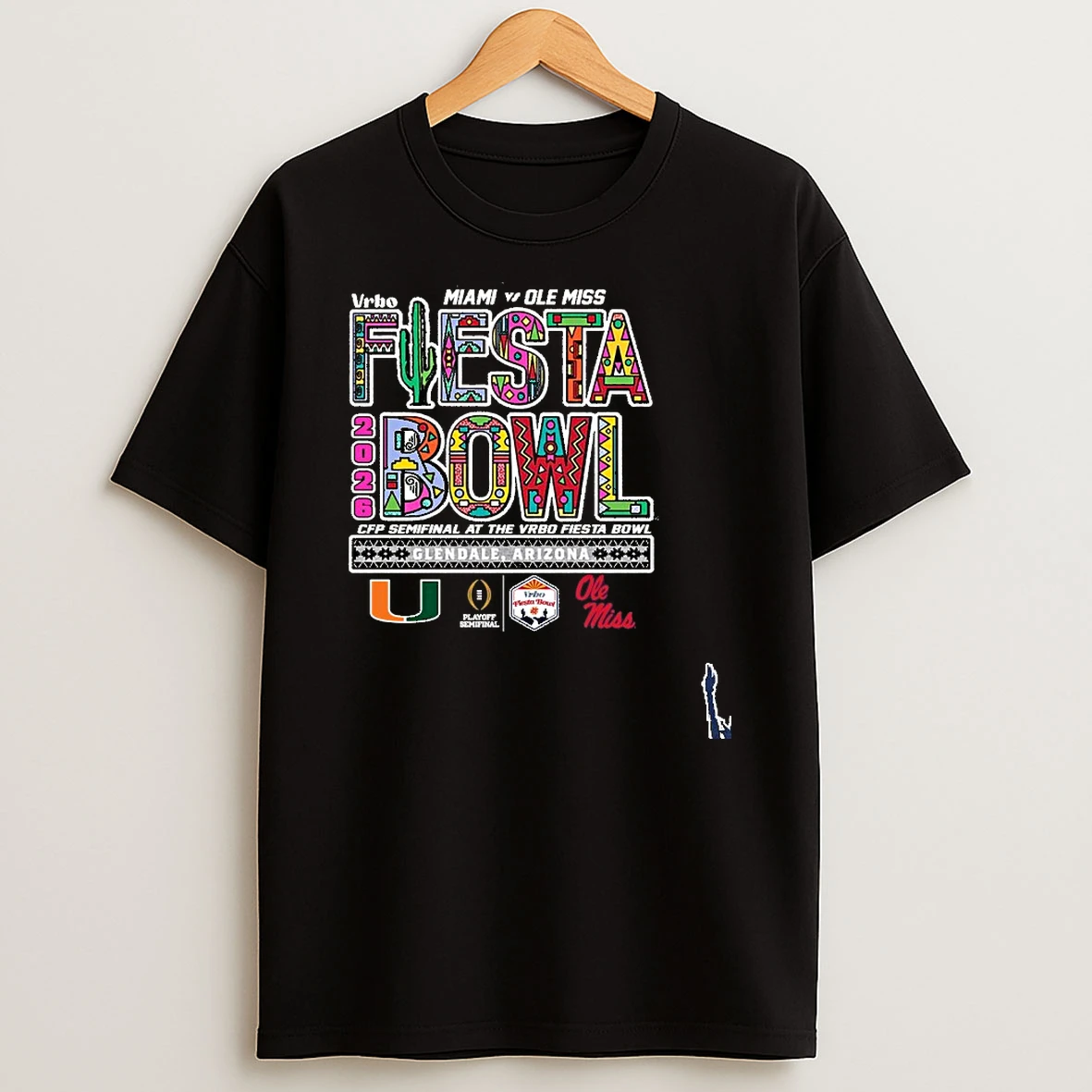 Miami Hurricanes Vs Ole Miss Rebels 2026 Cfp Semifinal Vrbo Fiesta Bowl Retro T Shirt