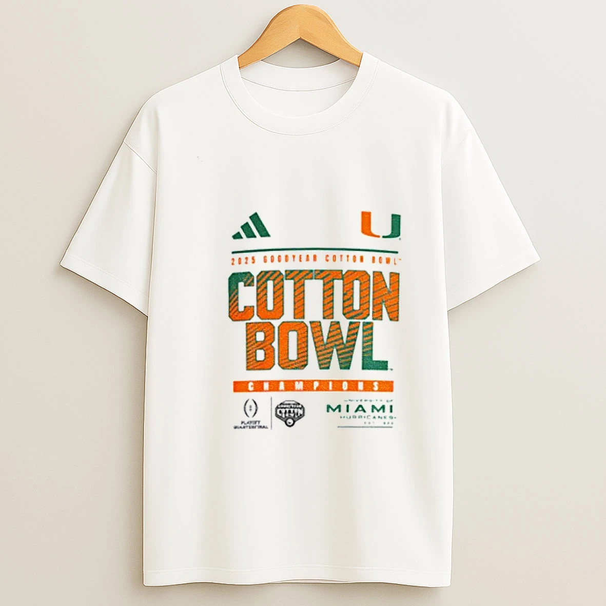 Miami Hurricanes White 2025 Goodyear Cotton Bowl Champions T Shirt