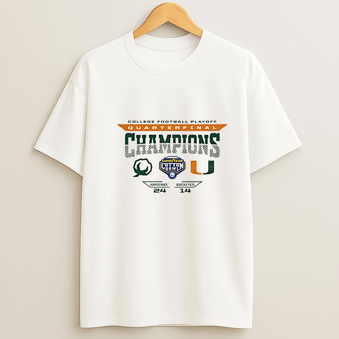 Miami Hurricanes Beat Ohio State Buckeyes 24 14 2025 Cfp Cotton Bowl Champions T Shirt
