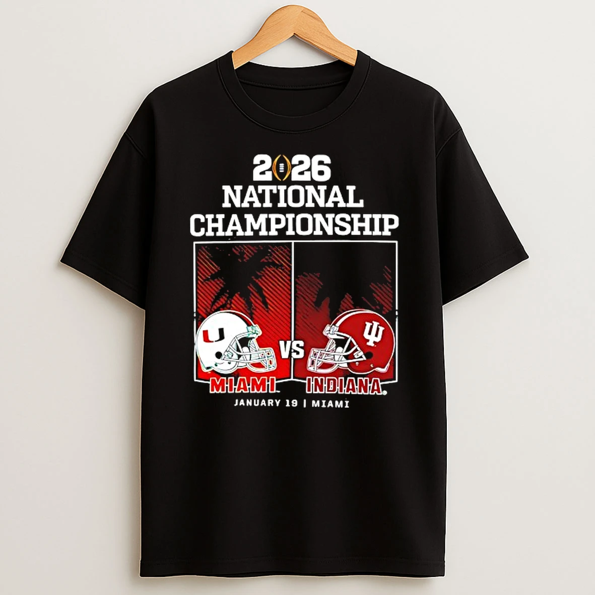 Miami Hurricanes Vs Indiana Hoosiers 2026 College Football Playoff Championship Dual Box Helmet T Shirt