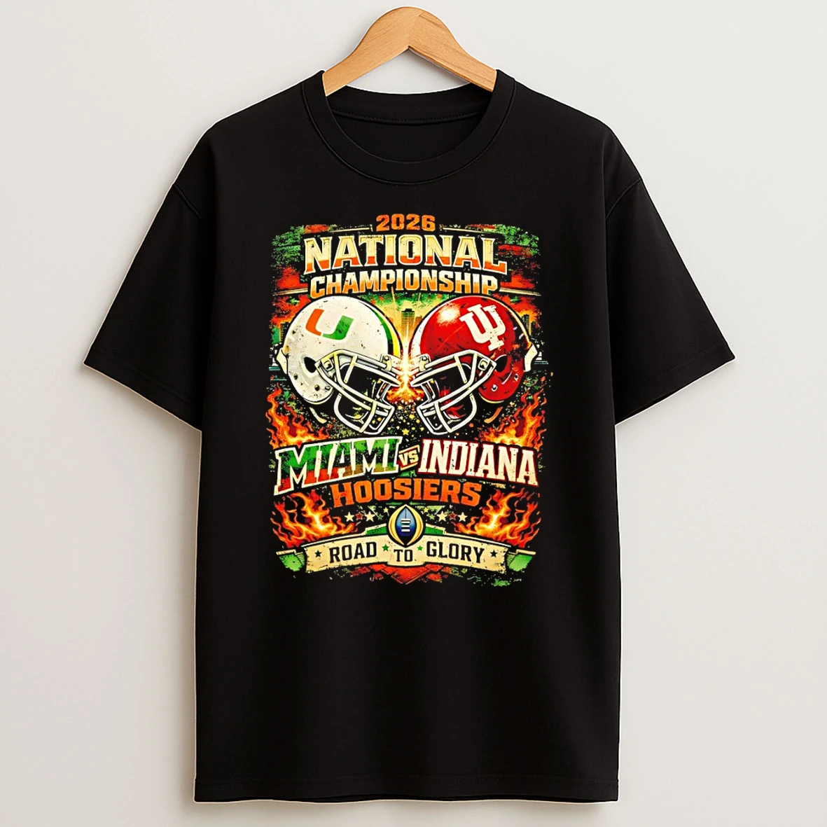 Miami Hurricanes Vs Indiana Hoosiers 2026 College National Championship Road To Glory T Shirt