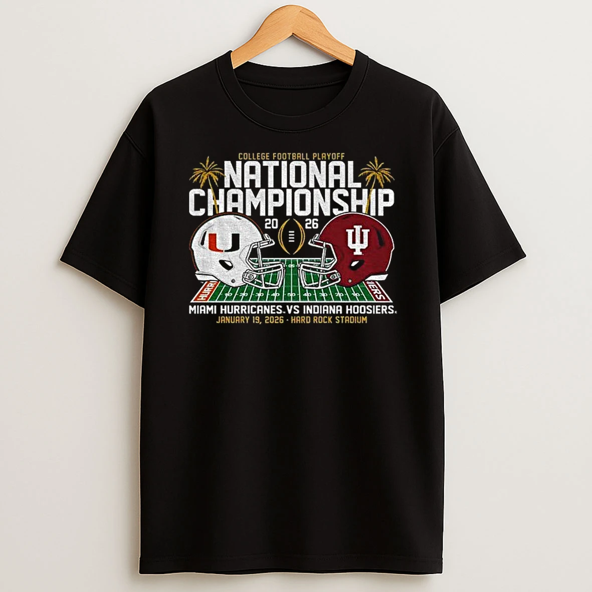 Miami Hurricanes Vs Indiana Hoosiers 2026 National Championship Game Match Up Cfp T Shirt