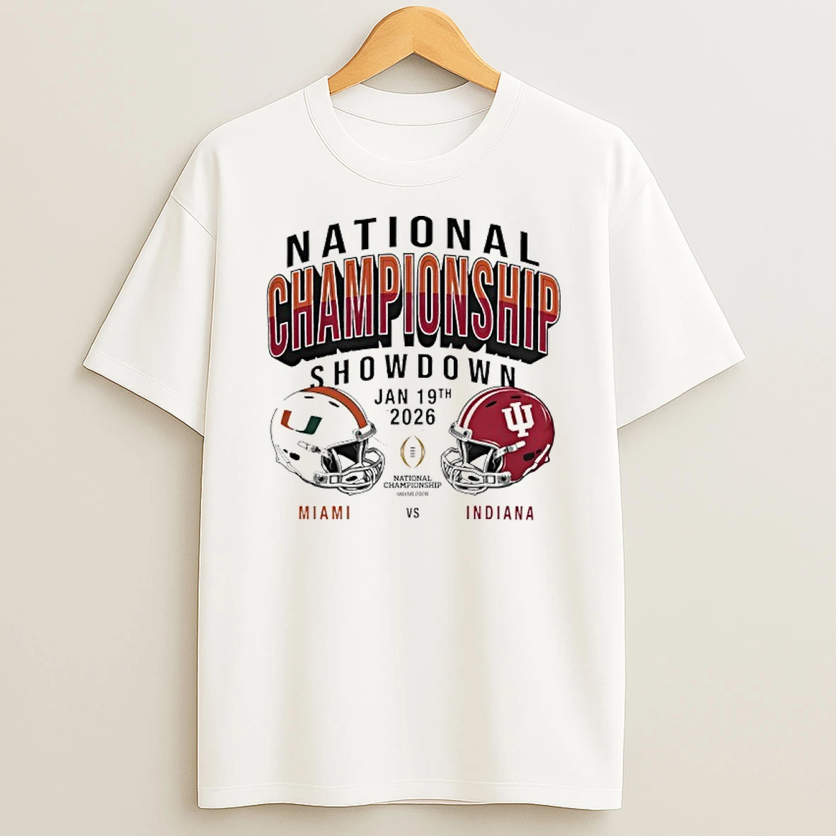 Miami Hurricanes Vs Indiana Hoosiers 2026 National Championship Showdown Helmet T Shirt