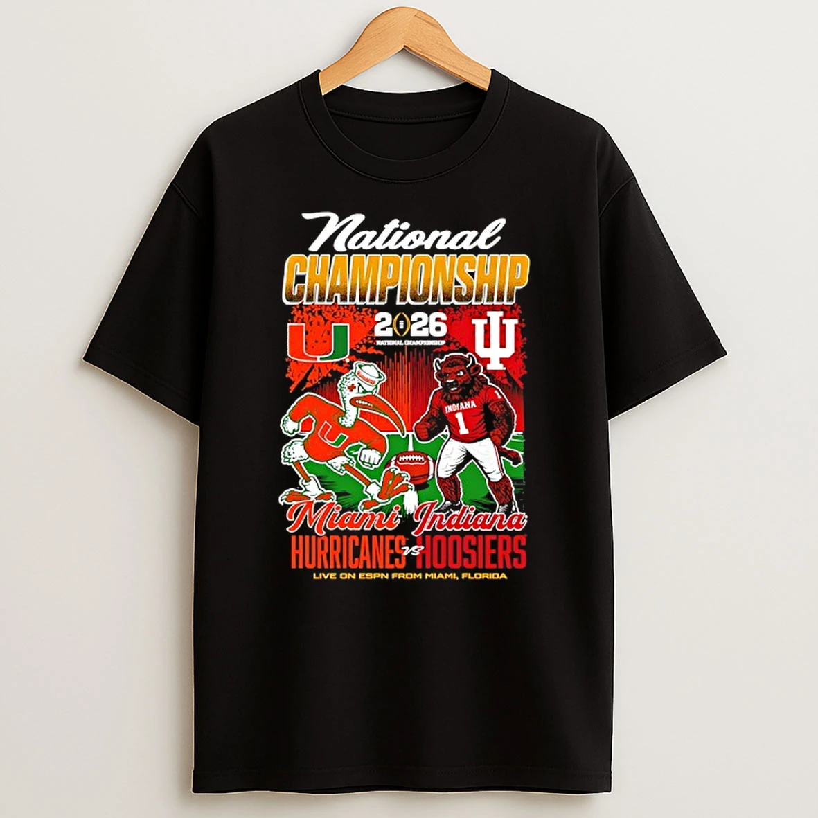 Miami Hurricanes Vs Indiana Hoosiers Cfp 2025 2026 National Championship Match Up Mascot Head To Head T Shirt
