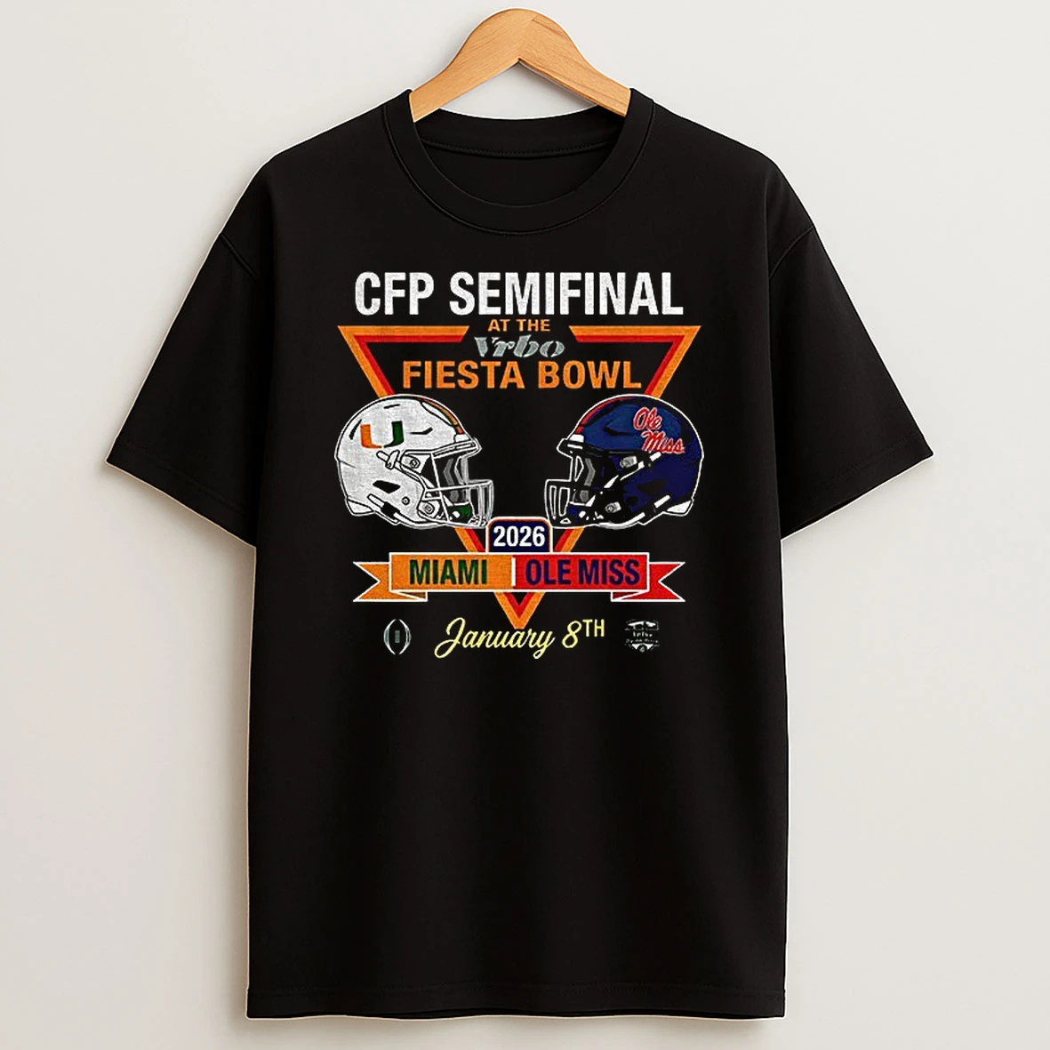 Miami Hurricanes Vs Ole Miss Rebels Football Cfp Semifinal At The Vrbo Fiesta Bowl 2026 T Shirt