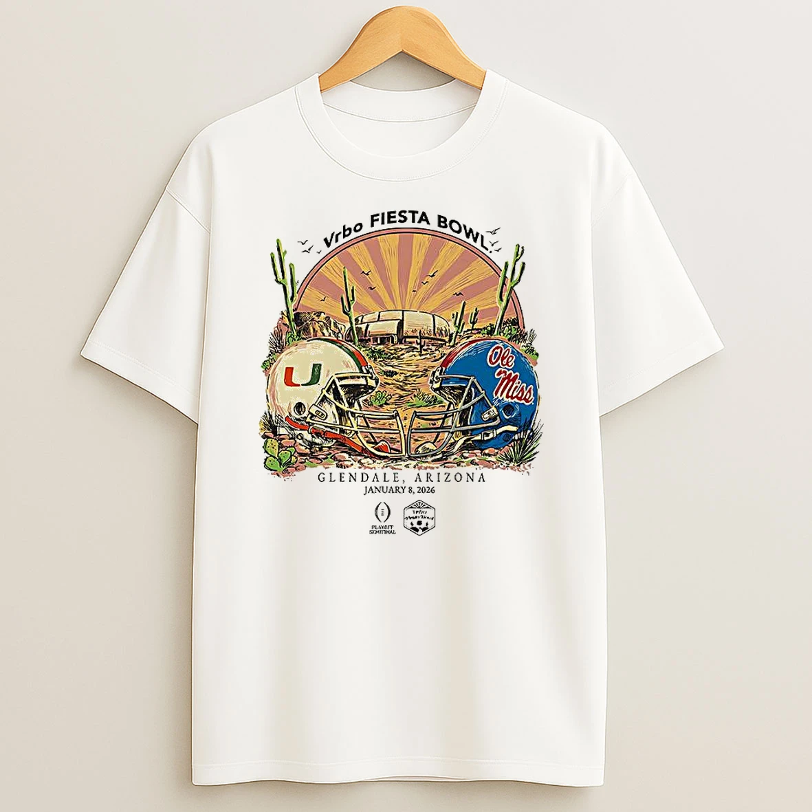 Miami Hurricanes Vs Ole Miss Rebels Ncaa Cfp Vrbo Fiesta Bowl 2026 Glendale Arizona Vintage T Shirt