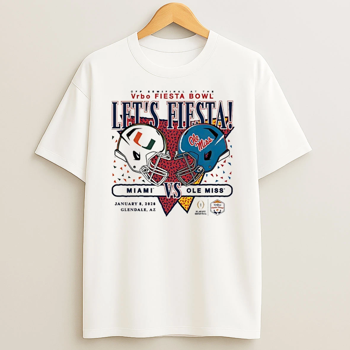 Miami Hurricanes X Ole Miss 2026 Vrbo Fiesta Bowl Lets Fifsta Matchup T Shirt