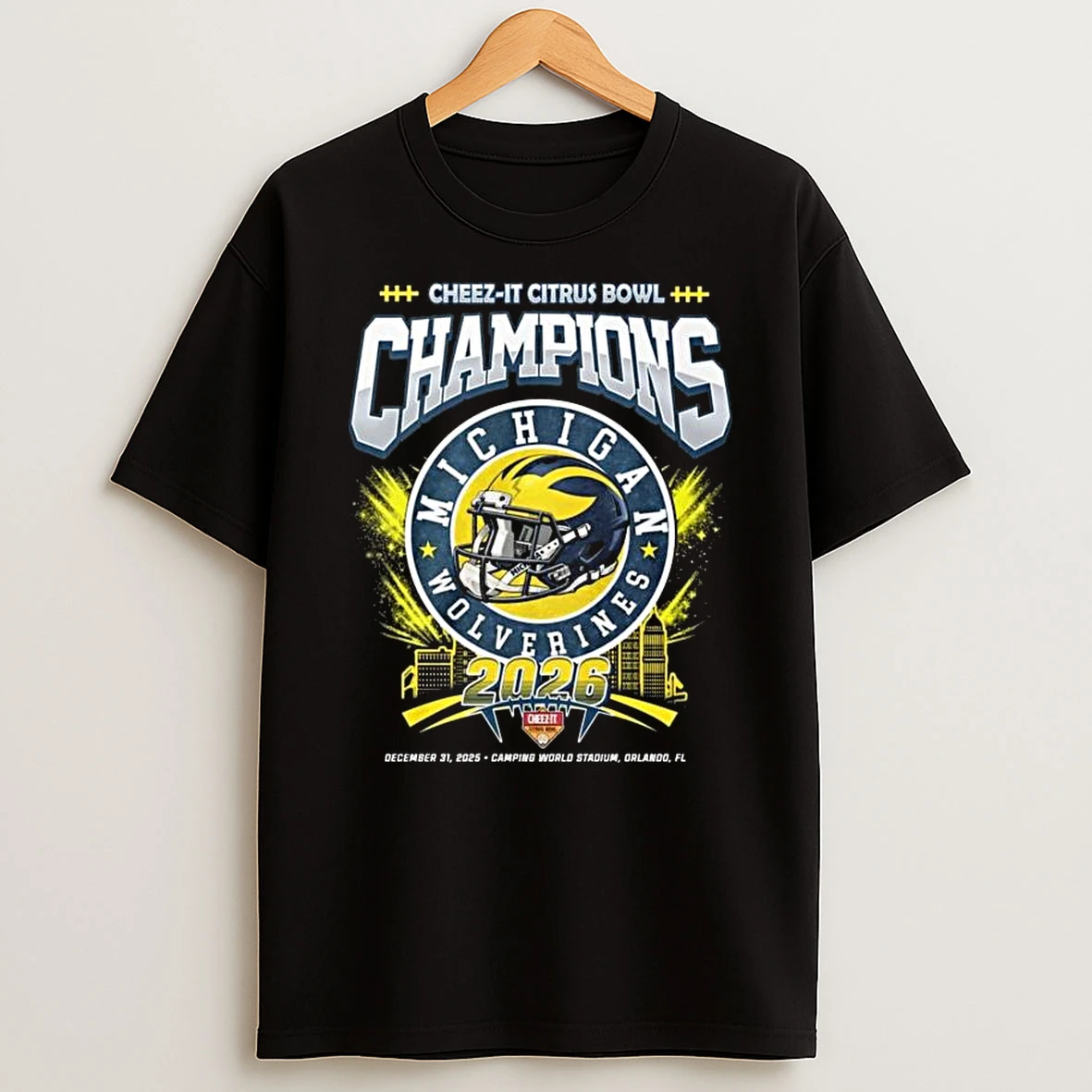 Michigan Wolverines Cheez It Citrus Bowl Champions 2026 Dec 31 2025 Helmet Logo T Shirt