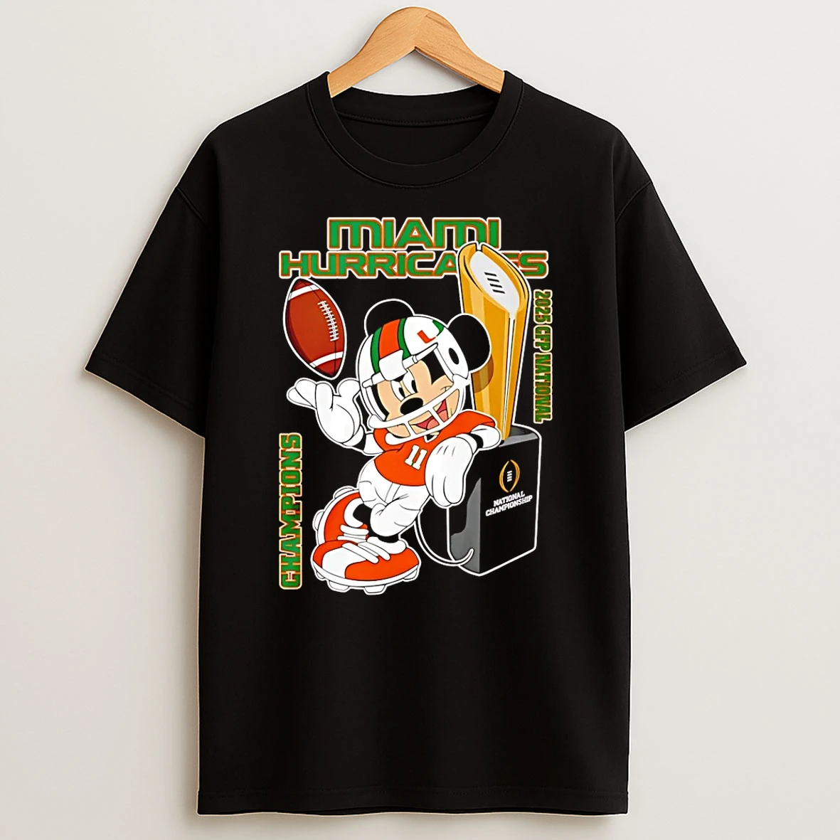 Mickey Miami Hurricanes 2025 Cfp National Champions Trophy T Shirt