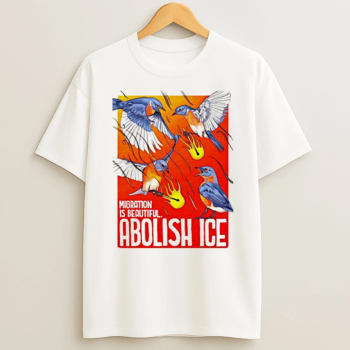 Migration Is Beautiful Abolish Ice Eastern Bluebird T Shirt