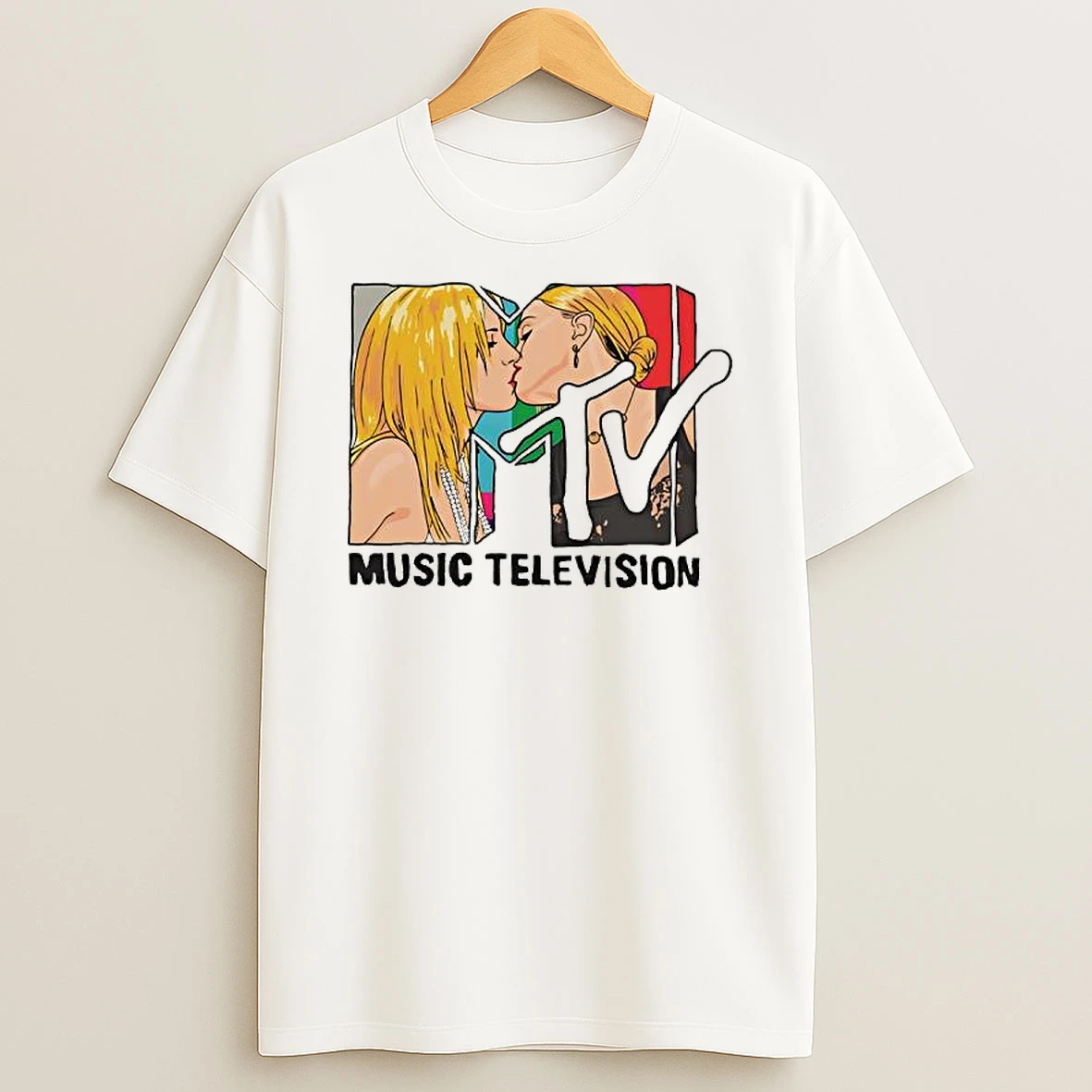 Miley Cyrus And Madonna Kissing Mtv Music Television Logo T Shirt