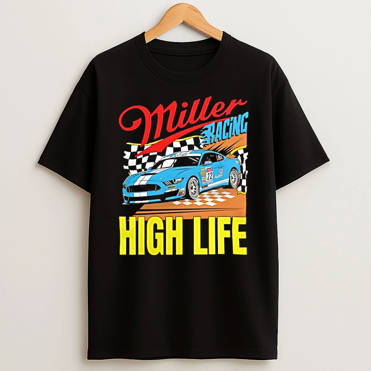 Miller Racing High Life Ford Mustang Car Graphic T Shirt