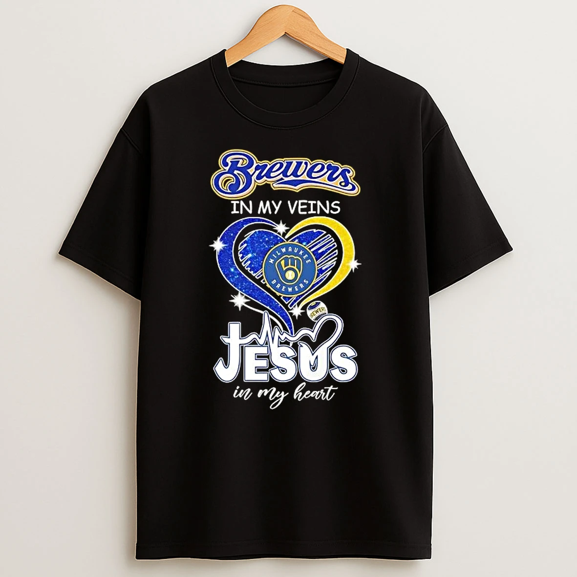 Milwaukee Brewers Baseball In My Veins Jesus In My Glitter Heart T Shirt
