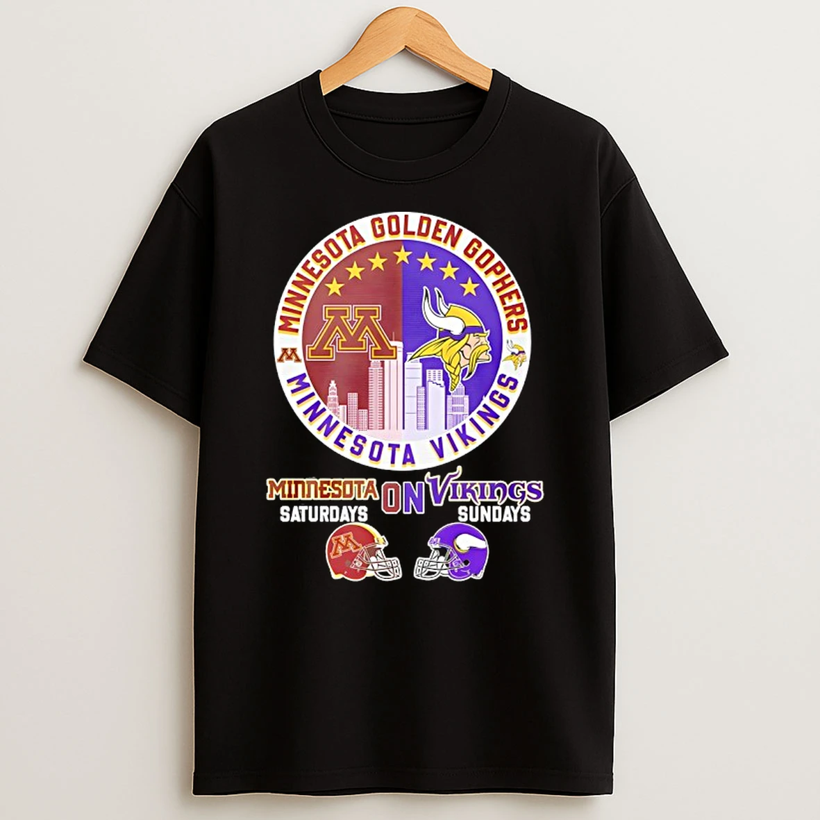 Minnesota Golden Gophers On Saturdays And Minnesota Vikings On Sundays Helmet Logo Mashup T Shirt