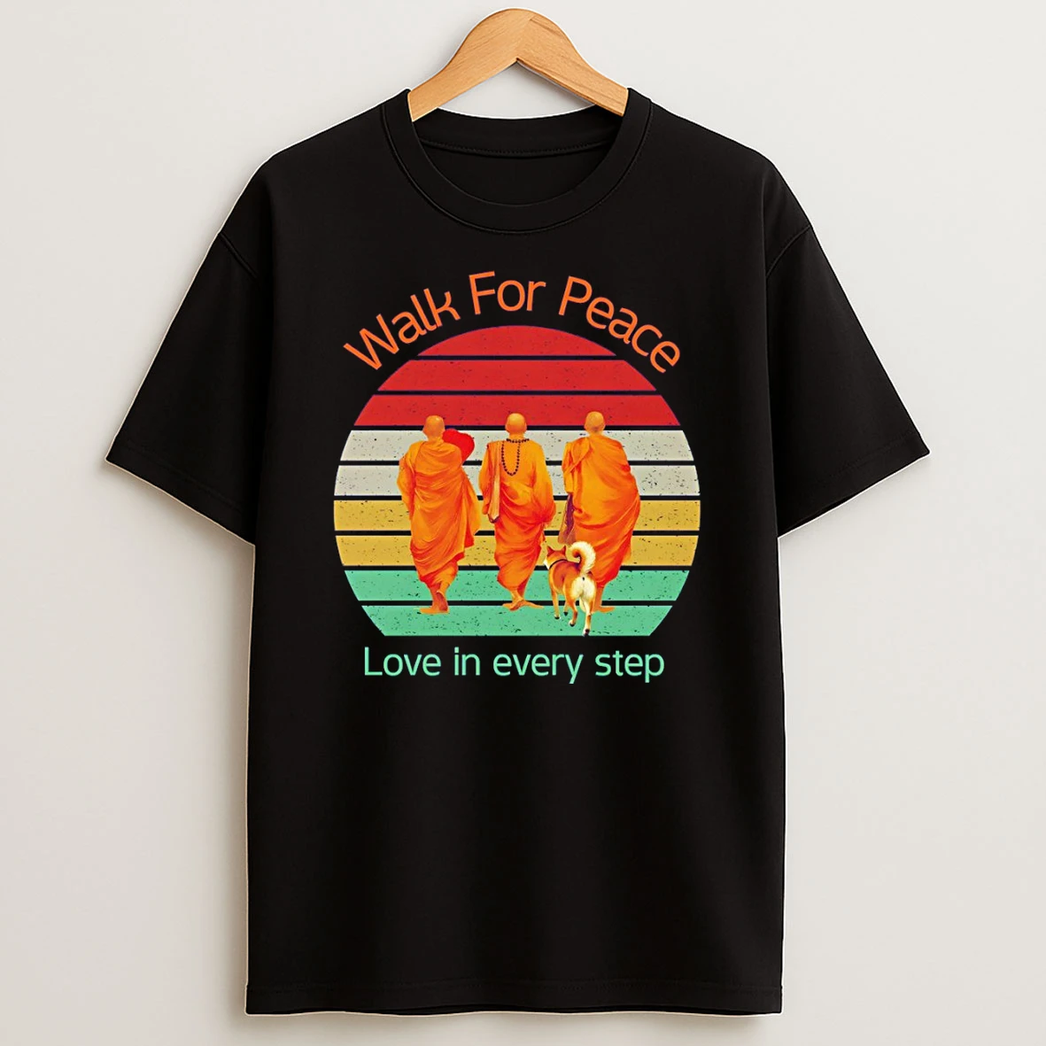 Monks And Faithful Dog Walk For Peace Love In Every Step Vintage T Shirt