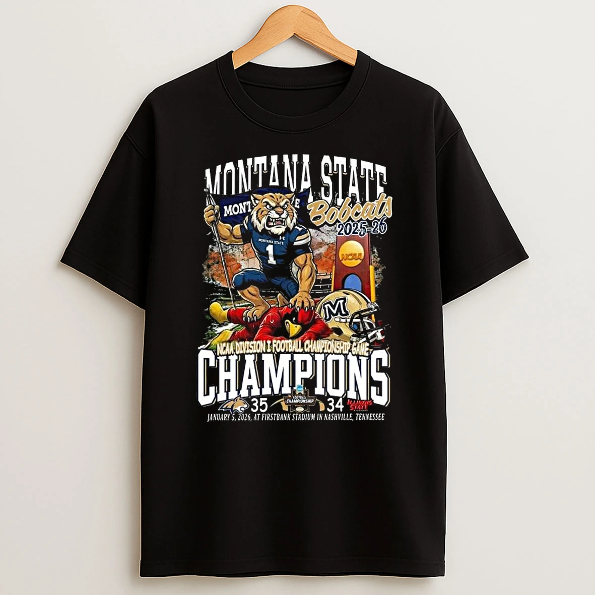 Montana State Bobcats 2025 2026 Division I Champions Mascot T Shirt