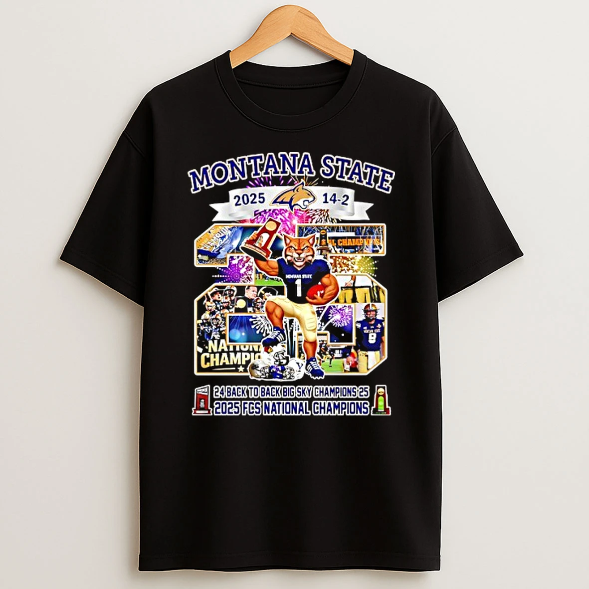 Montana State Bobcats Back To Back Big Sky Champions 2025 Fcs National Champions Mascot T Shirt