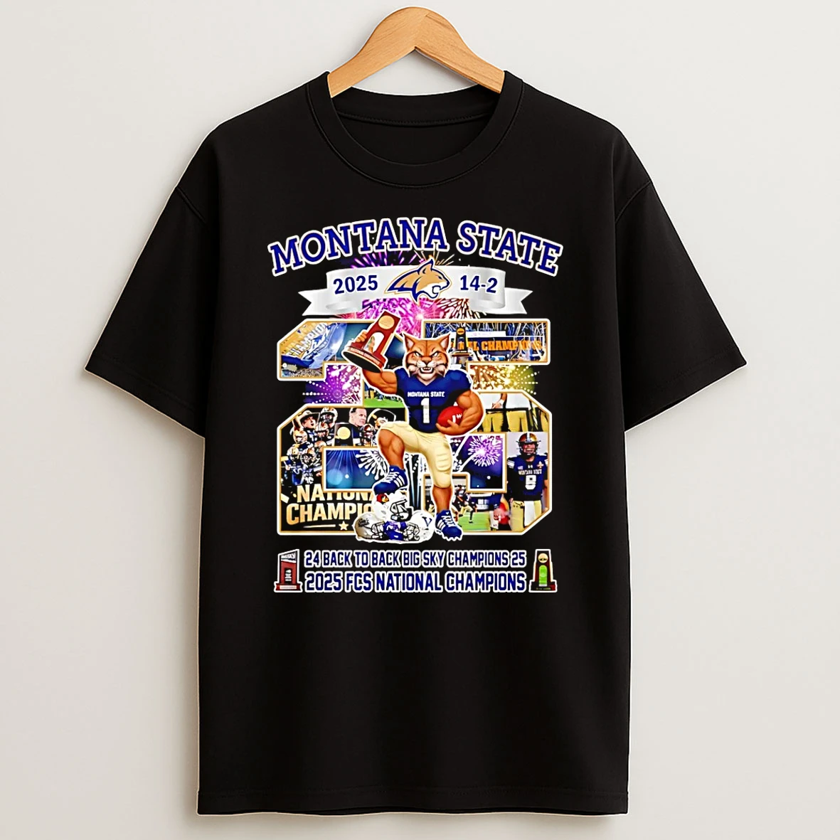 Montana State Bobcats Fcs National Champions 2025 14 2 Mascot T Shirt