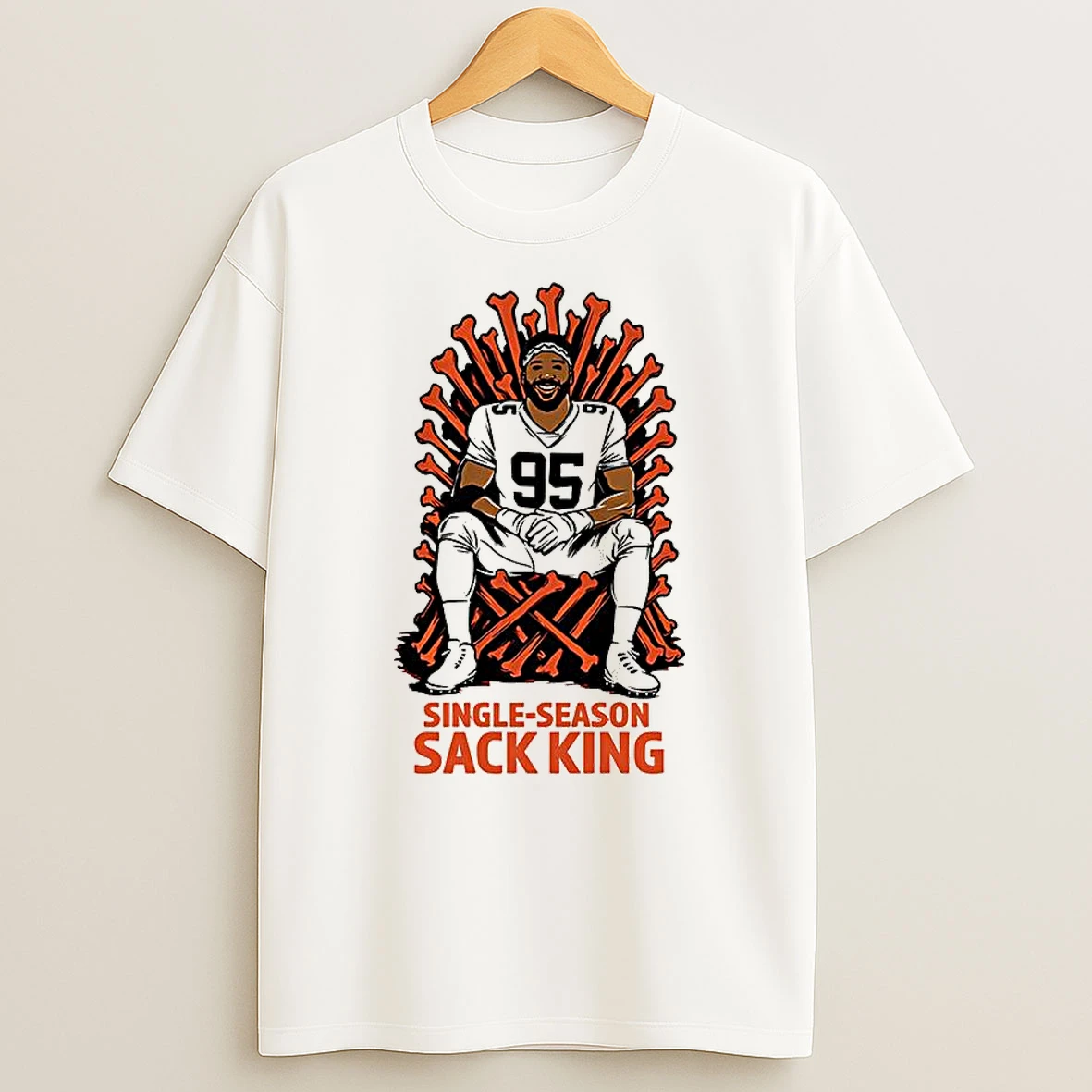 Myles Garrett Cleveland Browns Nfl Single Season Sack King Bone Throne T Shirt