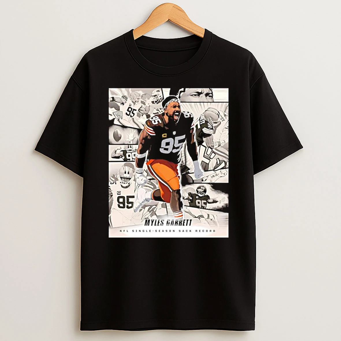 Myles Garrett Cleveland Browns Nfl Single Season Sack Record Comic T Shirt