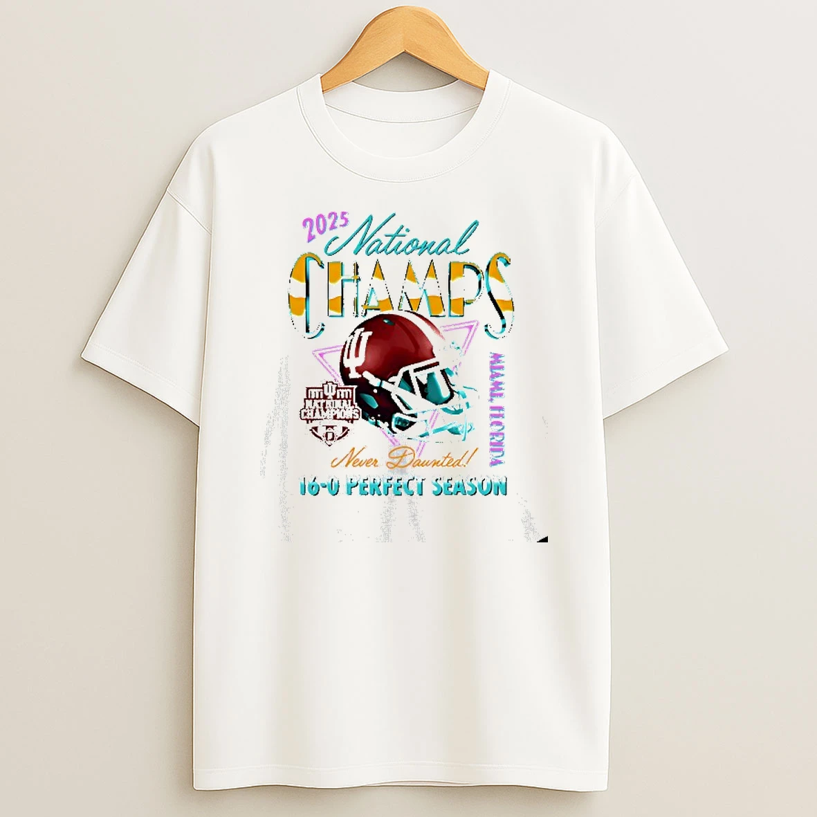 National Champs 2025 Indiana Hoosiers Team 16 0 Perfect Season Helmet Neon Logo T Shirt