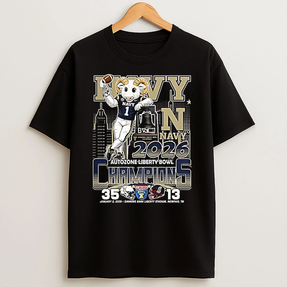 Navy Midshipmen Ncaa Autozone Liberty Bowl 2026 Simmons Bank Liberty Stadium Mascot T Shirt