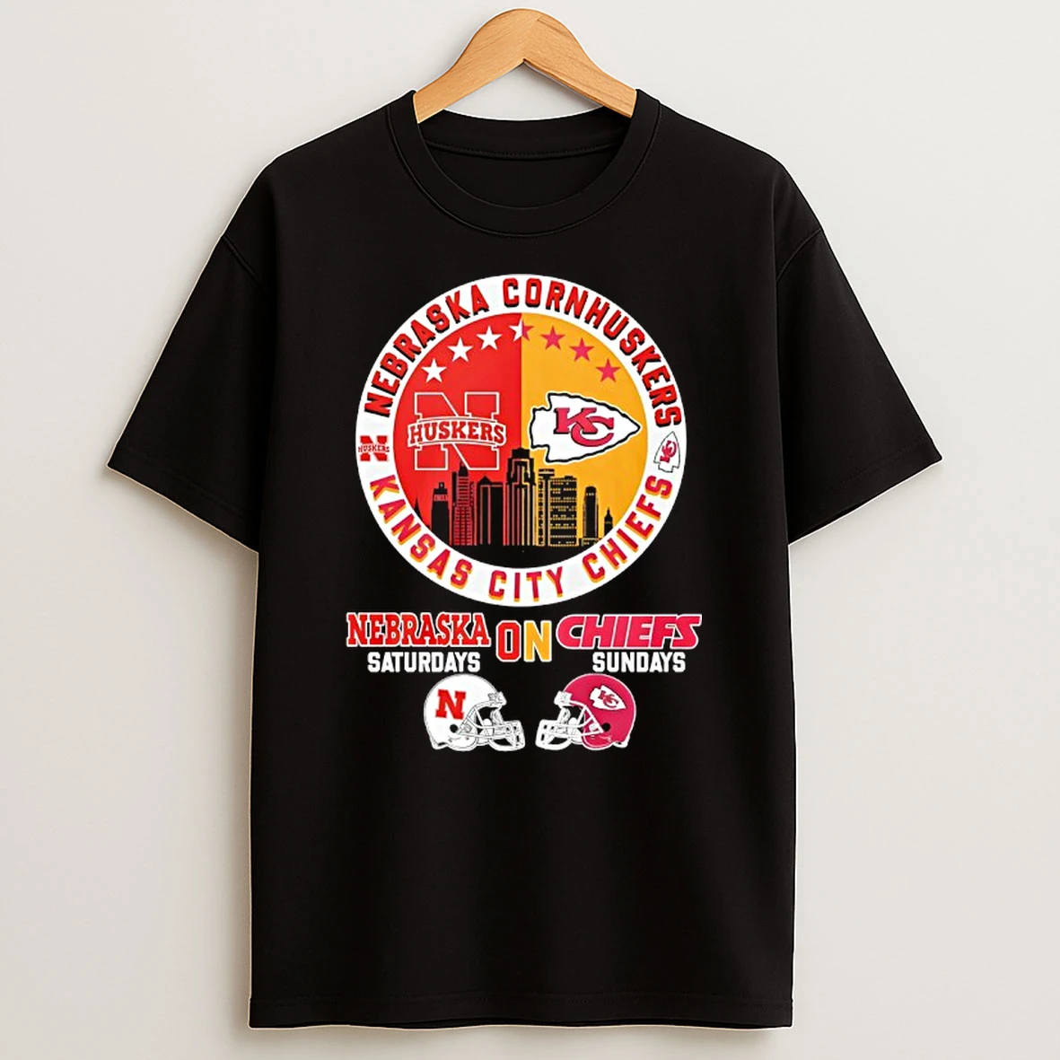 Nebraska Cornhuskers On Saturdays And Kansas City Chiefs On Sundays Helmet Logo Mashup T Shirt