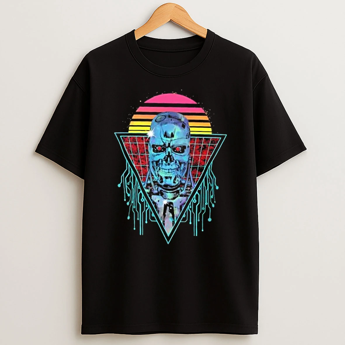 Neon Terminator T 800 Skull Vaporwave Vintage T Shirt