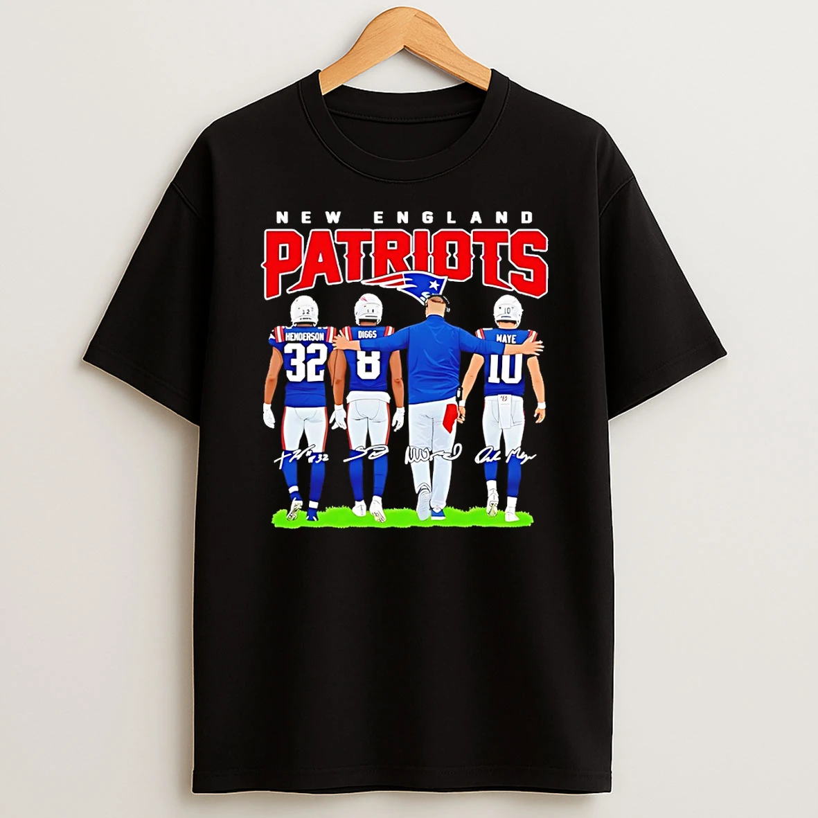 New England Drake Maye Treveyon Henderson Stefon Diggs Mike Vrabe Signatures T Shirt