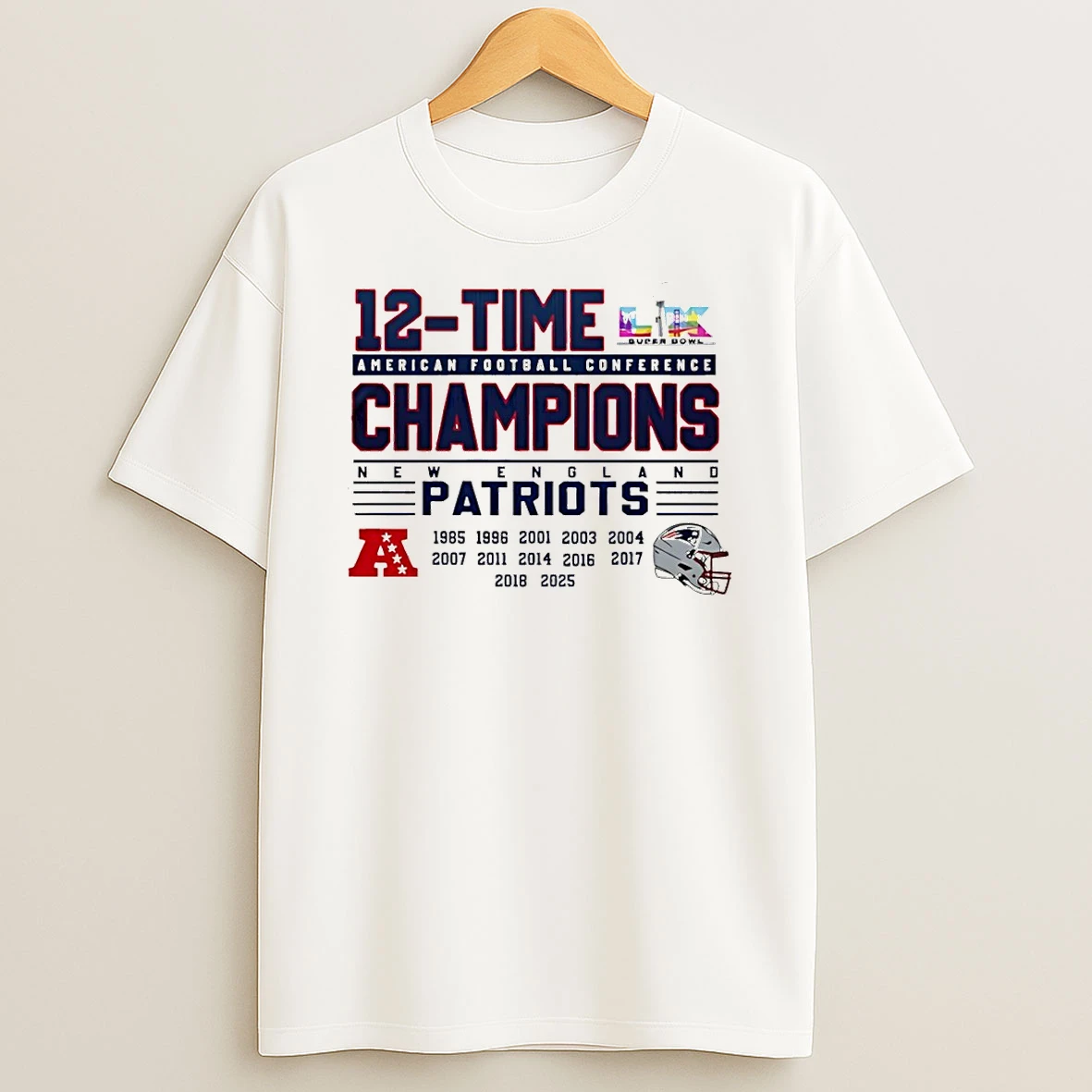 New England Patriots 12 Time Afc Champions American Football Conference 1985 2025 T Shirt