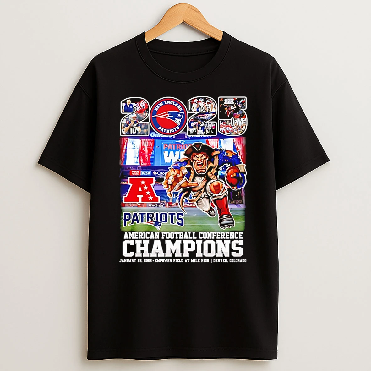 New England Patriots 2025 26 Afc Conference Champions Mascot T Shirt