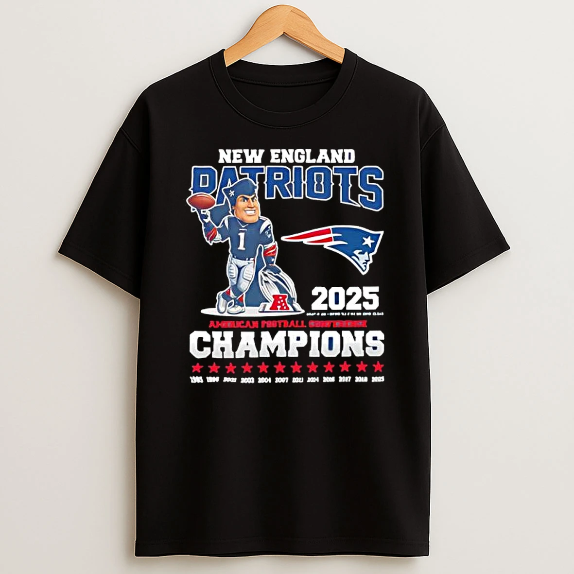 New England Patriots 2025 Afc Champions History Commemorative T Shirt