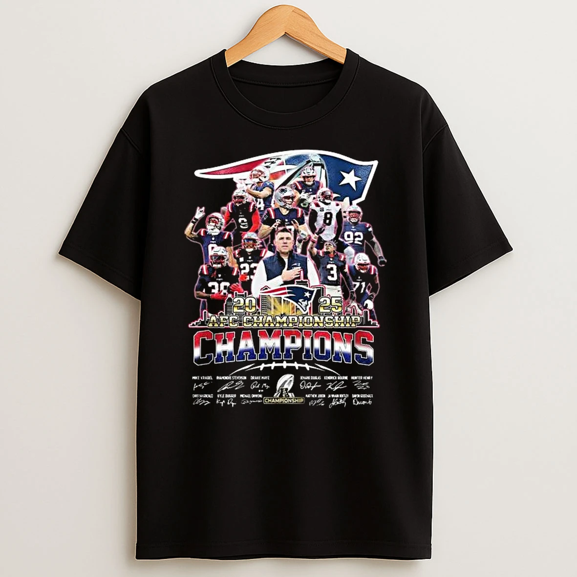 New England Patriots 2025 Afc Championship Champions Signatures T Shirt