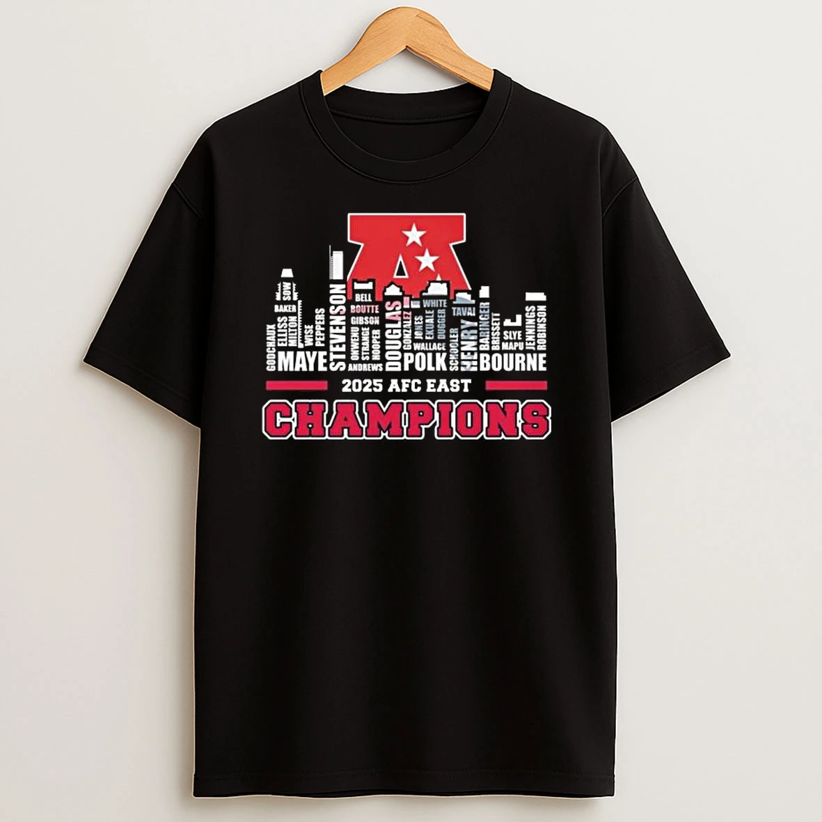 New England Patriots 2025 Afc East Champions Skyline Names Nfl T Shirt