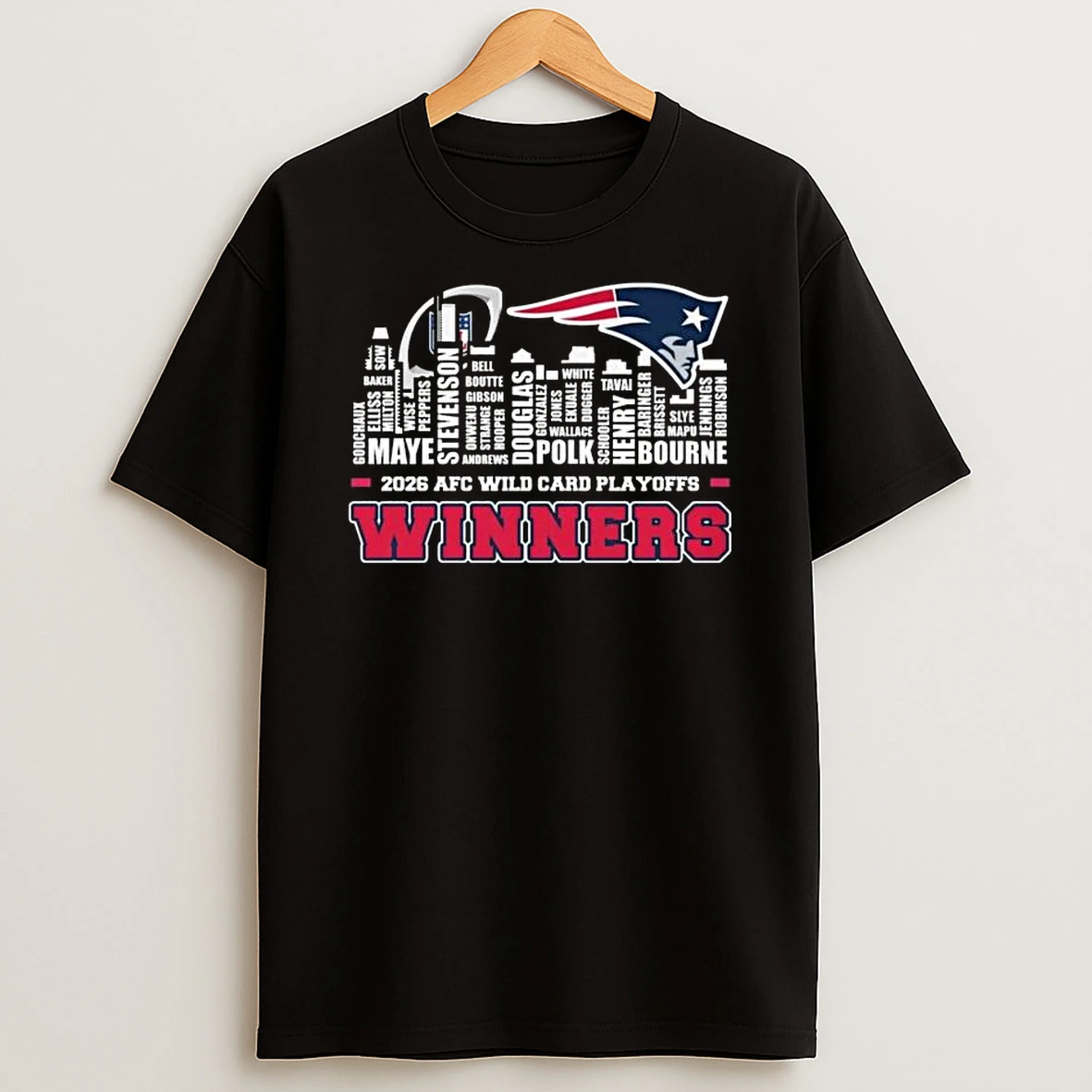 New England Patriots 2026 Afc Wild Card Playoffs Winners Skyline Names T Shirt