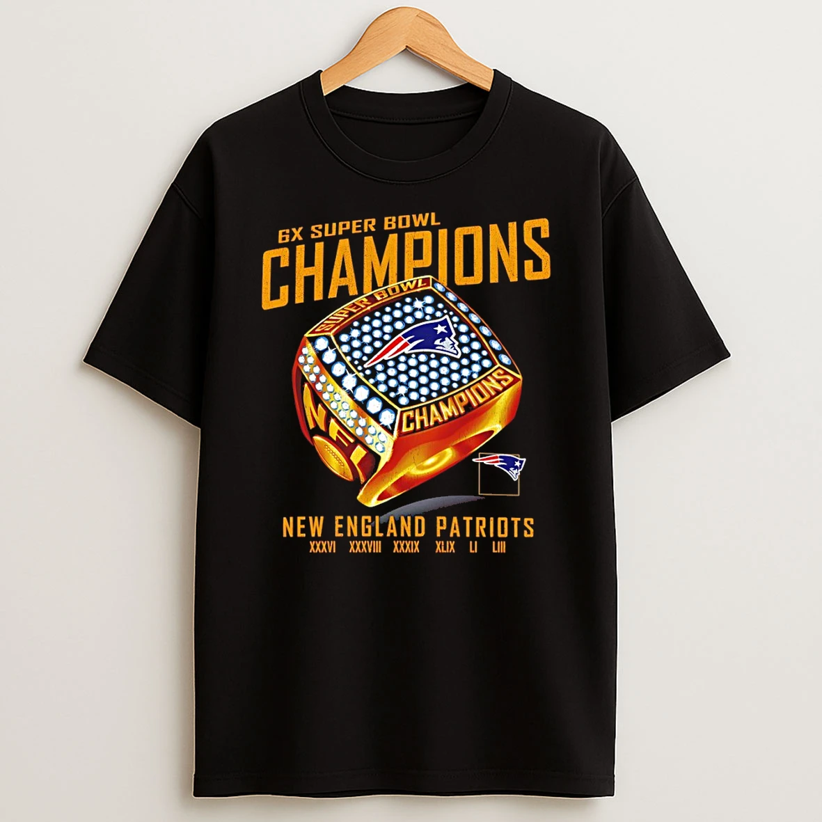 New England Patriots 6x Super Bowl Champions Ring 47 T Shirt