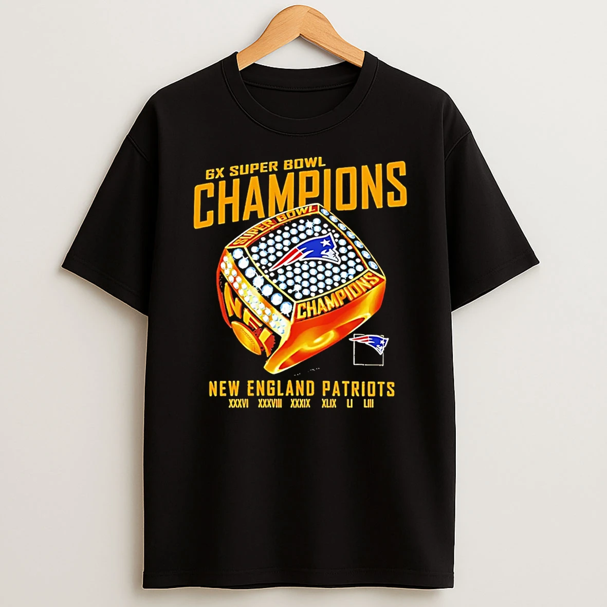 New England Patriots 6x Super Bowl Champions Ring T Shirt