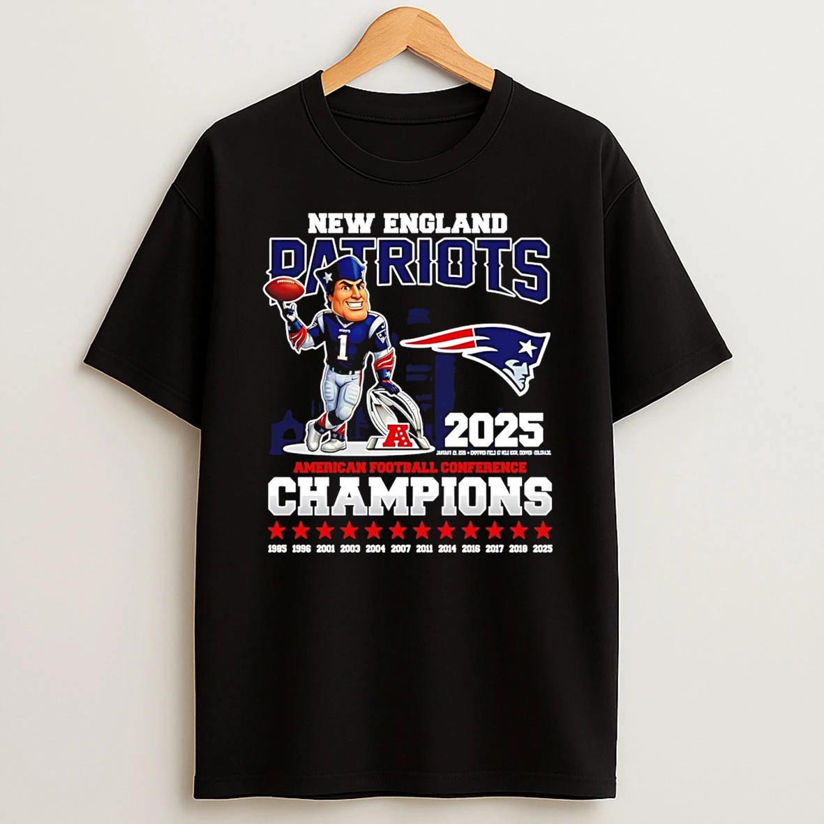 New England Patriots Afc Champions 2025 12 Time City Skyline T Shirt