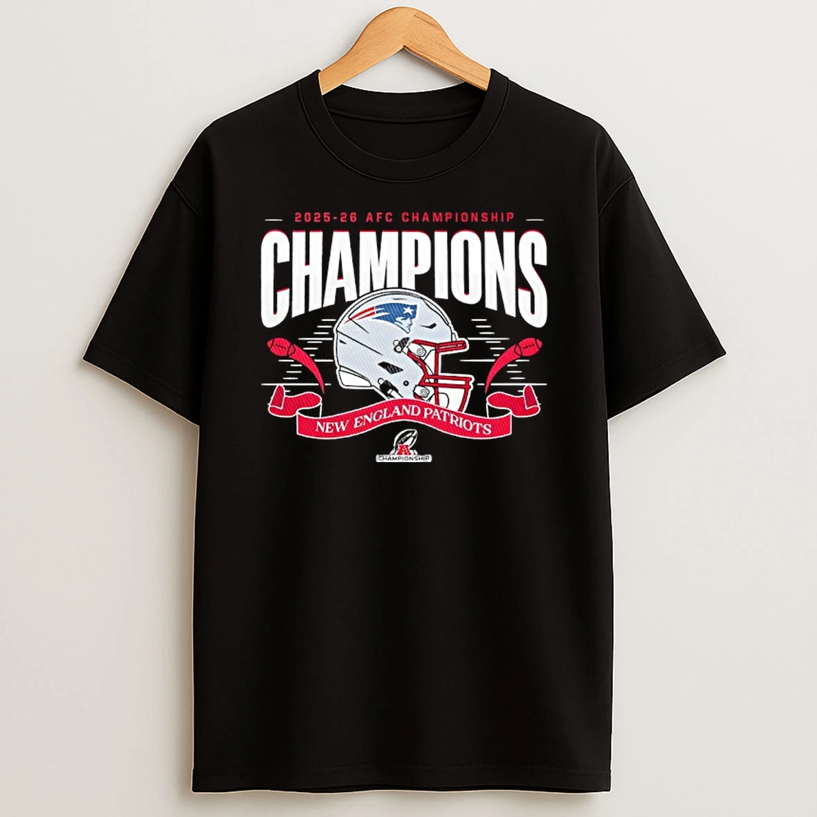 New England Patriots Afc Championship Champions 2025 26 Big Helmet Center T Shirt